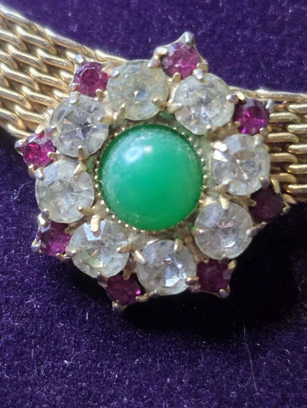 Vintage Attributed Juliana D&E Studio Girl Mesh Choker Green Cabochon 18